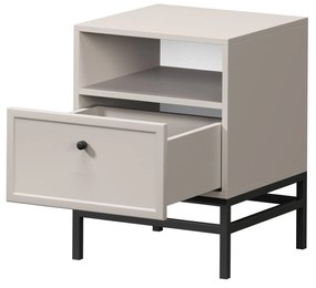 Noptieră Lorini 45 cm cu sertar - cașmir / mâner negru / cadru