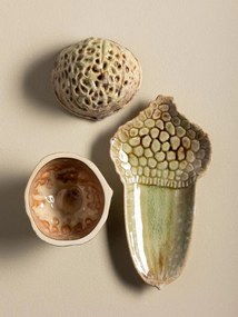 Set 2 recipiente decorative din ceramică artizanală natur, formă de nucă și ghindă, 13 × 21,5 × 11,5 cm, „Acorn"
