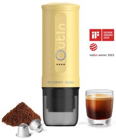 Espressor portabil BUYDEEM Outin Nano OTEM-01, 7500 mAh, 20 bar, 50 ml, 12/24V, Incarcare USB Type-C, Cafea macinata si capsule, Galben