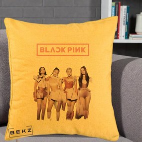 Perna Personalizata K-pop BLACKPINK Fotografie Grup Tinute Roz, 40x40 cm, Galben, Husa Detasabila, Perna Inclusa, BEKZ®