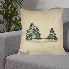 Perna Decorativa Brazi Inzapeziti Acuarela, 40x40 cm, Crem, Husa Detasabila, Perna Inclusa, BEKZ®