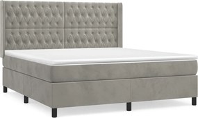 vidaXL Pat box spring cu saltea, gri deschis, 180x200 cm, catifea