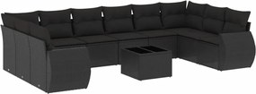 vidaXL Set canapele de grădină cu perne, 11 piese, negru, poliratan