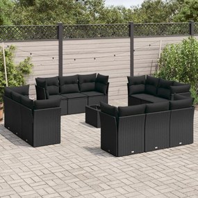 3217335 vidaXL Set mobilier de grădină cu perne, 13 piese, negru, poliratan