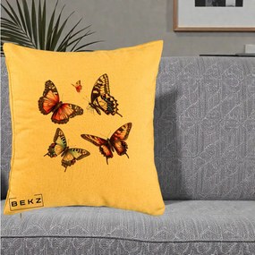 Perna Decorativa Colectie Fluturi Multicolori, 40x40 cm, Galben, Husa Detasabila, Perna Inclusa, BEKZ®