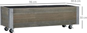 Outsunny Strat Înălțat de Grădină cu Roți, Frână și Strat din Nețesut cu Orificii de Drenaj, 96x30.6x30 cm, Gri Deschis | Aosom Romania