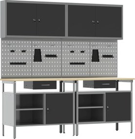 vidaXL Set banc de lucru 8 pcs Negru și Gri Oțel vopsit electrostatic