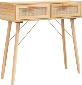 vidaXL Masă consolă maro 80x30x75 cm lemn masiv pin și ratan natural