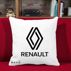 Perna Personalizata cu emblema Renault, 40x40 cm, Alba Mata, Husa Detasabila, Perna Inclusa, BEKZ®