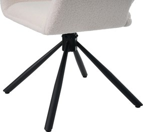 Set de 2 scaune de dining moderne, tapițate în sherpa, cu cotiere și funcție rotativă, Alb