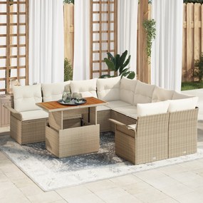 Set de 9 Piese de Sofa pentru Grădină cu Perne Bej Ratan Poly