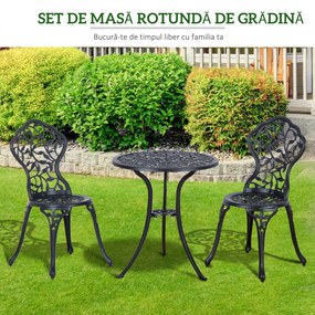 Outsunny 3pcs Patio Bistro Set Cast Aluminum Table Chair Outdoor Furniture Antique Black | Aosom Romania