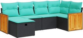 vidaXL Set mobilier de grădină cu perne, 6 piese, negru, poliratan