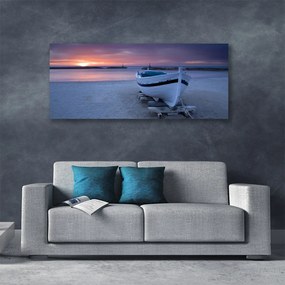 Tablou pe panza canvas Barca Sea Sun Beach Peisaj Alb Negru Galben Gri