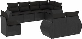 vidaXL Set mobilier de grădină cu perne, 8 piese, negru, poliratan