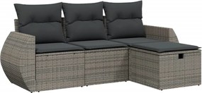 vidaXL Set canapea de grădină cu perne, 4 piese, gri, poliratan