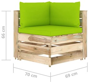 Set mobilier gradina cu perne, 6 piese, lemn verde tratat bright green and brown, 6