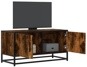 vidaXL Dulap TV stejar fumuriu, 80x34,5x40 cm, lemn prelucrat și metal