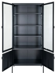 Vitrină Brisbane, 4 uși din sticlă, oțel, negru 80x35x180 cm