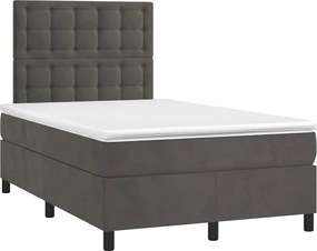 vidaXL Pat box spring cu saltea, gri închis, 120x190 cm, catifea