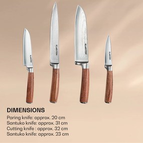 Kaito, set de cuțite damasc, 4 bucăți, foarte ascuțite, mânere din lemn de trandafir