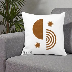 Perna Decorativa Boho Sun si Spirala, 40x40 cm, Alba Mata, Husa Detasabila, Perna Inclusa, BEKZ®