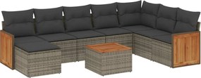vidaXL Set canapele de grădină, 9 piese, cu perne, gri, poliratan