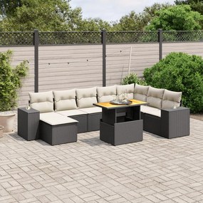 vidaXL Set mobilier de grădină cu perne, 9 piese, negru, poliratan