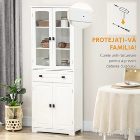 HOMCOM Bufet de Bucătărie cu 2 Dulapuri și Sertar, Mobilier de Bucătărie cu Uși și Rafturi Reglabile, 60x30x160 cm, Alb | Aosom Romania