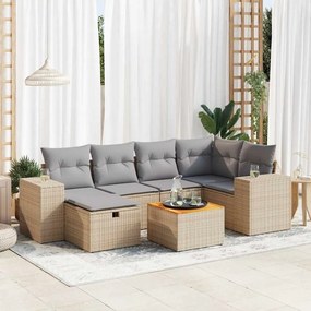vidaXL Set canapele de grădină, 7 piese, cu perne, bej, poliratan