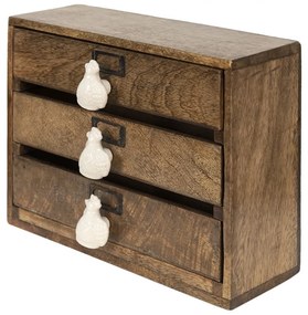 Organizator rustic cu 3 sertare, natur, din lemn, 29x14x22 cm