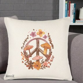 Perna Decorativa Peace Sign Ciuperci Floral, 40x40 cm, Crem Reliefat, Husa Detasabila, Perna Inclusa, BEKZ®