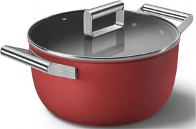 Oala cu capac SMEG CKFC2411RDM, 4,8 l, Ø24 cm, Acoperire cu teflon, Pana la 250°C, Inductie, Rosu