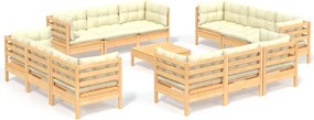 vidaXL Set mobilier grădină cu perne, 13 piese, crem, lemn de pin