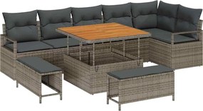 vidaXL Set de canapele pentru grădină cu pernă 9 pcs Gri Rattan poli