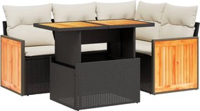 vidaXL Set mobilier de grădină cu perne, 5 piese, negru, poliratan