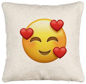 Perna Decorativa Canapea, Model Emoji In Love, 40x40 cm, Cu fermoar