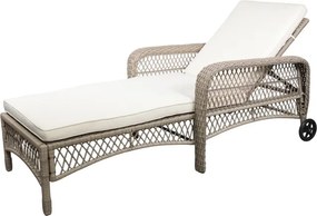Șezlong de exterior reglabil cu roți și pernă din rattan sintetic pentru grădină și terasă, stil boho chic, „Riviera”