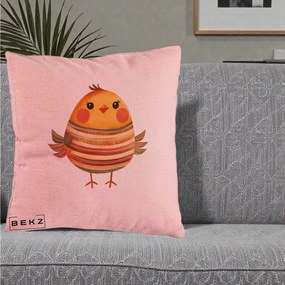 Perna Decorativa Pui Kawaii Portocaliu Dungi Calde, 40x40 cm, Roz, Husa Detasabila, Perna Inclusa, BEKZ®