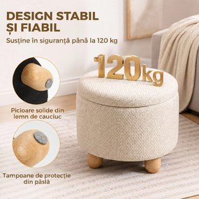 HOMCOM Taburet Rotund cu Spațiu de Depozitare, Capac, 19 L, Material Textil cu Aspect de Iută, 38,5x38,5x33,5 cm, Bej | Aosom Romania
