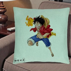Perna Personalizata One Piece Luffy Gear Second Foc, 40x40 cm, Verde Menta, Husa Detasabila, Perna Inclusa, BEKZ®