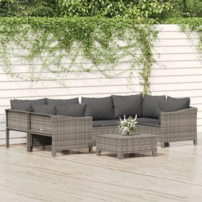 vidaXL Set mobilier de grădină cu perne, 7 piese, gri, poliratan