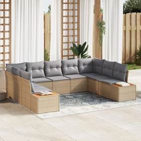 vidaXL Set de canapele pentru grădină cu pernă 9 pcs Bej Rattan poli