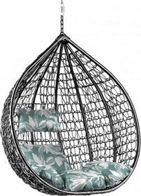 Fotoliu suspendat negru KOKON fara suport, pernă verde-albă