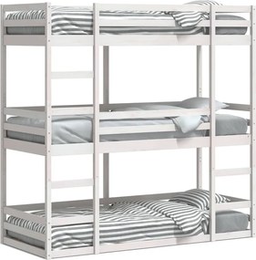 vidaXL Pat supraetajat triplu, alb, 90x200 cm, lemn masiv de pin
