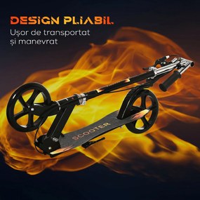 HOMCOM Trotinetă Pliabilă pentru Copii 7-14 Ani, Reglabilă pe 3 Înălțimi, Roți Mari din Plastic și Metal, 86x35x93/98/103 cm, Negru | Aosom Romania