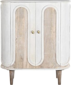 Bufet înalt din lemn de mango, alb, cu 2 uși cu arcade și caneluri, butoni aurii și picioare din lemn, 113 x 92 x 40 cm, „Redon”