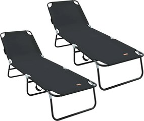 vidaXL Șezlong pliabil 2 pcs Negru 188 x 57 x 86,5 cm Poliester