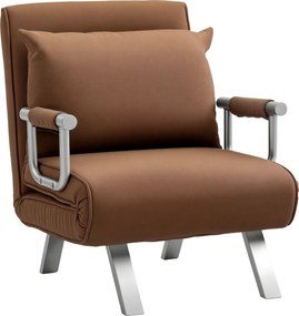 HOMCOM Fotoliu Pat Individual 2 în 1 Canapea Pat Pliabil cu Spătar Reglabil și Pernă pentru Living Dormitor 65x69x80 cm Maro | Aosom Romania