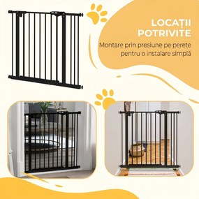 PawHut Poartă de Siguranță pentru Câini cu 2 Extensii, Lățime Reglabilă și Închidere Automată, 74-87x77 cm, Negru | Aosom Romania